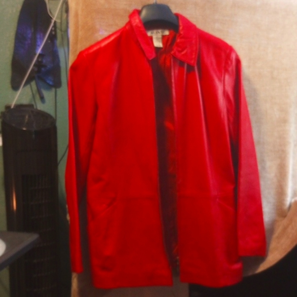 Red leather alfani women's jacket